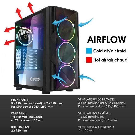 Empire Gaming Boitier Pc Gamer Diamond Argb Moyenne Tour Atx Cdiscount Informatique