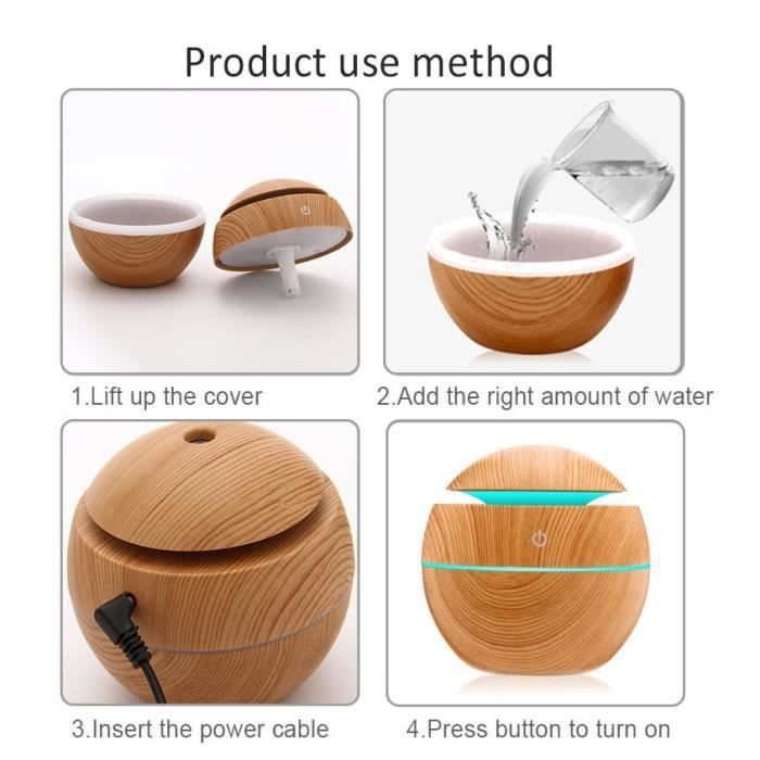 Diffuseur D'Huiles Essentielles Ultrasonique – Purificateur D'Air – Design Grain De Bois – Neuf (Peut Avoir Un Défaut Mineur)