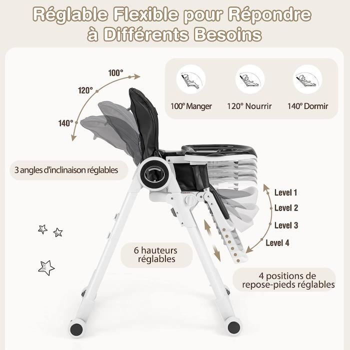 Chaise Haute Bébé Évolutive Pliable - DREAMADE - Roulettes à 360° - 6  Hauteurs Réglables - Gris - Cdiscount Puériculture & Eveil bébé