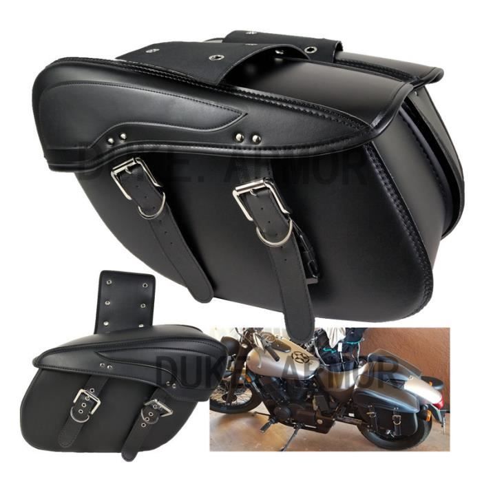 Sacoches Moto En Cuir Fait Main Noire – Sacoches Latérales Universelles Avec Sangles (paire + Une)