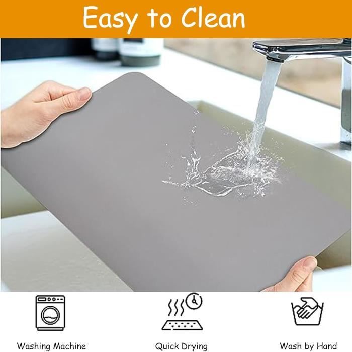 Tapis égouttoir Diatomite 40x30 Cm : Absorbant, Antidérapant, Pliable, Pour évier, Cuisine, Gris Foncé