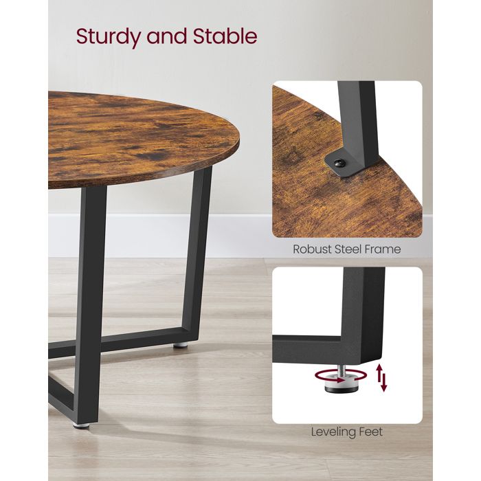 VASAGLE Table Basse Ronde Industrielle - Table De Salon Avec Étagère Rangement, Marron Rustique Et Noir, LCT80BX