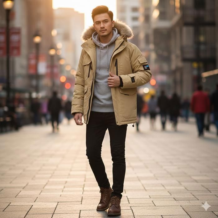 Doudoune Hiver Homme Avec Capuche - Coupe-vent, Col Montant, Coupe Longue - Chaud Et Décontracté Pour Tous Les Jours