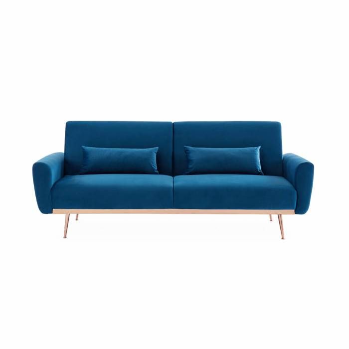 Canapé convertible design velours Oskar 2-3 places scandinave pieds or