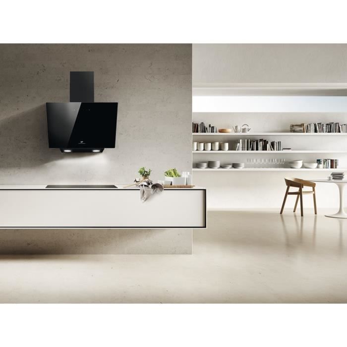 Hotte Décorative Inclinée Continental Edison 60 Cm - Classe A+++, éclairage LED, Débit 418 M³/h, Filtre Lavable