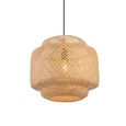 Lampe suspendue vintage en bambou et rotin naturel - réglable - Jaune - E27 - Paille/Osier/Fibre naturelle-0