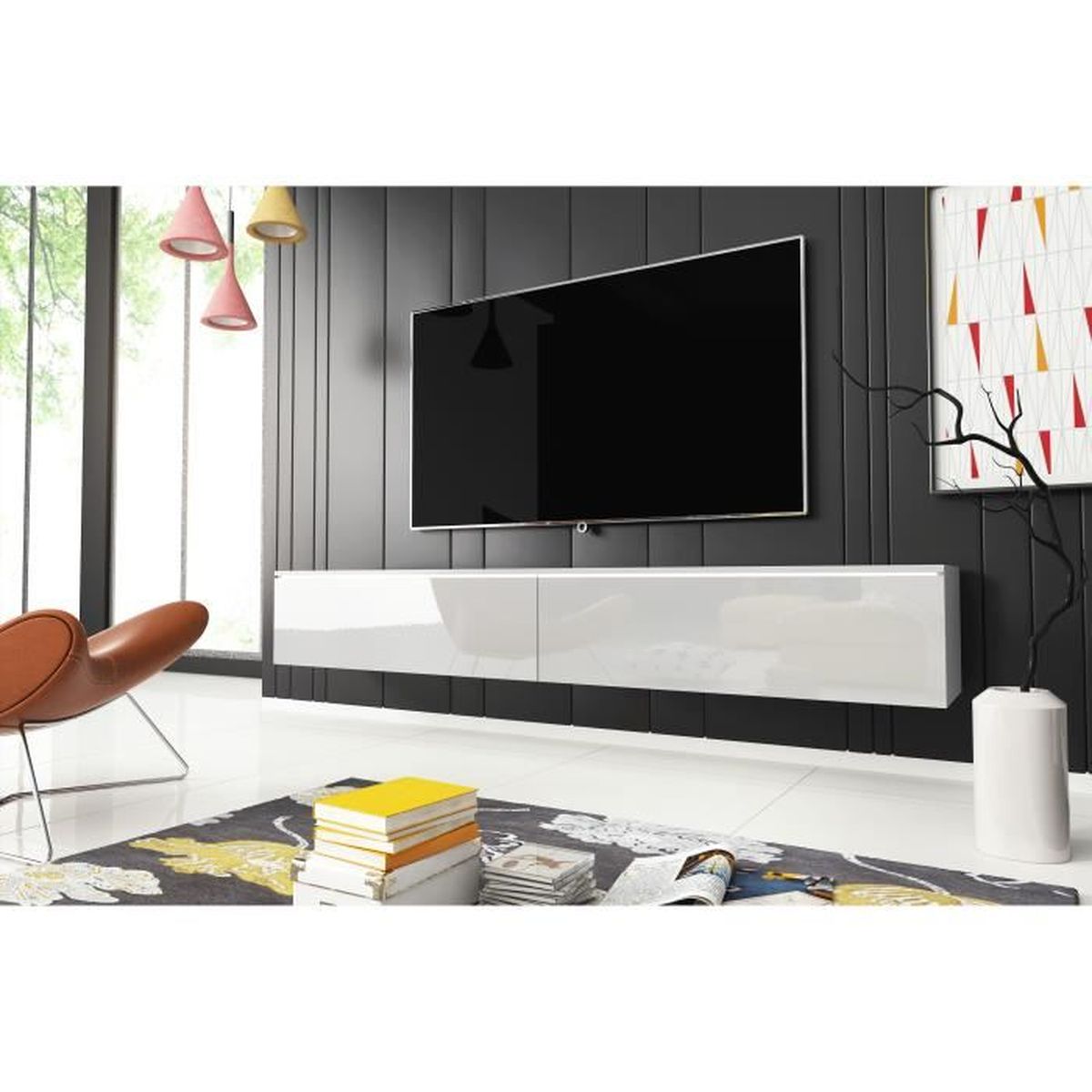 Banc Tv Meuble Tv Bargo 180 Cm Blanc Achat Vente Meuble Tv