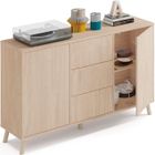PEGANE Buffet 2 portes + 4 tiroirs coloris effet bois - Hauteur 90 x Longueur 140 x Profondeur 40 cm
