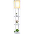 PULUOMIS Lampadaire en bois Design Lampe sur Pied avec 3 Niveaux Etagères und E27 Base 1.6M Lampadaire étagère blanc