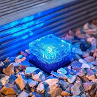 Lampe Cube Solaire Jardin Glace Bleu S, Lumière Chemin Imperméable Lumière Roche LED Décoration Jardin