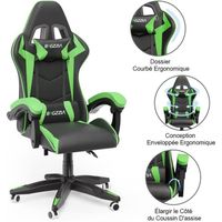 BIGZZIA Fauteuil Gamer - Chaise Gaming - Siège gamer Design ergonomique - avec coussin et dossier inclinable - Noir et Vert