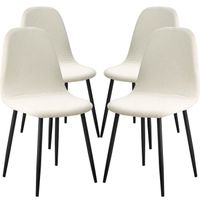 Lot de 4 Housse de scandinave chaise de salle à manger imperméable jacquard extensible couvre-siège élastique, Blanc crème