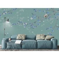 Papier Peint Panoramique 3D Oiseau Fleur Bleu Vintage Tapisserie Mural Personnalisé Pour Salon Chambre Décoration 400x280cm