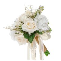Bouquet de mariage de demoiselle d'honneur, Champagne, roses artificielles, décoration de fleurs, bouquet de pompon avec nœud ​