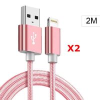 X2 Cable Metal Nylon Renforce Chargeur USB Couleur Rose pour IPhone Longueur 2m Tréssé Compatible IPhone 5s/6/6S/7/8/X/Xr X2 Little