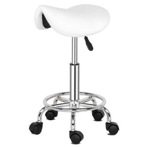 Tabouret Roulant Carré Noir, Assise Simili Cuir, Réglable En Hauteur (17.7 Pouces), Charge Max 135 Kg