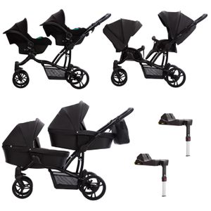 POUSSETTE  Poussette combinée 4 en 1 pour jumeaux Bebetto42 PRO version 2024 - Noir - 2 nacelles, 2 hamacs, 2x cosy i-Size, 2 bases ISOFIX