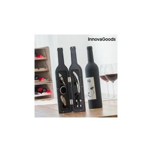 COFFRET SOMMELIER InnovaGoods, Coffret d'accessoires pour vin en Forme de Bouteille, Acier Inoxydable, Noir, 7 x 7 x 33 CM
