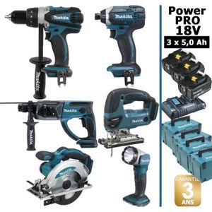 Pack de machines outil - Makita - Power PRO 6 outils 18V: Perceuse DDF458 + Perfo DHR202 + Visseuse à chocs DTD152 + Scie saute#54