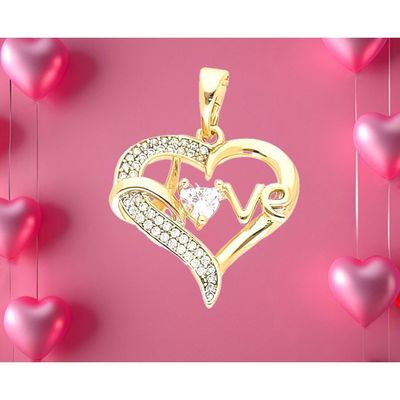 Collier Femme Avec Pendentif Croix Et Cœur En Cristal Rose – Plaqué Or Jaune 18 Carats