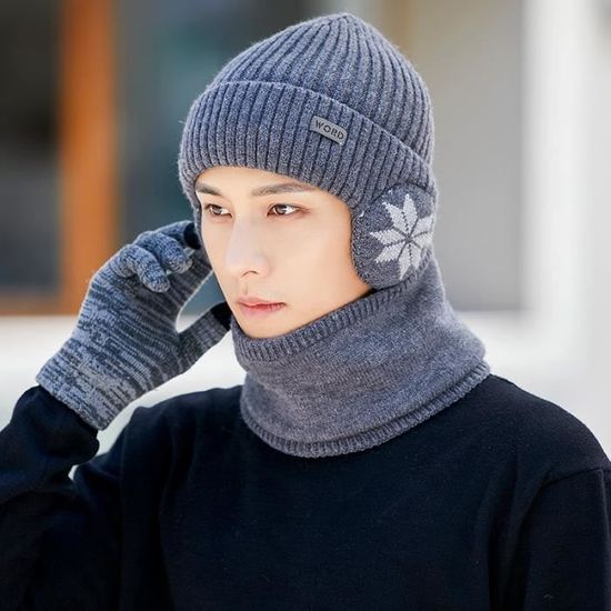 Ensemble de gants et écharpe pour hommes et femmes,Bonnet épais tricoté, Bonnet en laine,cagoule,collection hiver - dark gray snow - Cdiscount  Prêt-à-Porter