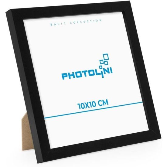 PHOTOLINI Cadre photo bois MDF noir, cadre large bord, lot de 10 cadres photo, verre acrylique