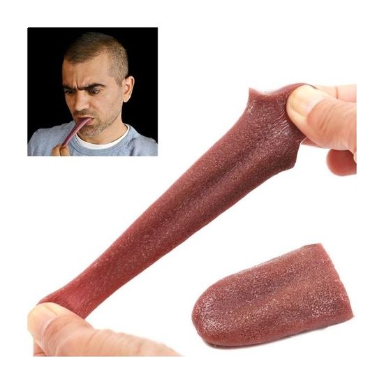 KEQAR 2 piezas lengua artificial realista, accesorio de lengua retráctil, juguete de truco aterrador para bromas de Halloween (incluye alfiler de accesorio