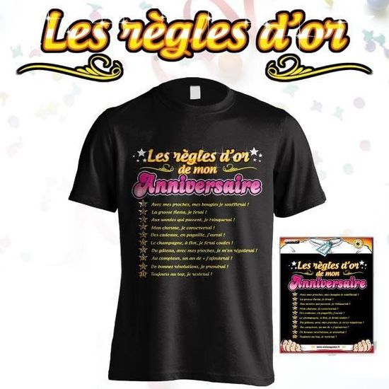 Tee Shirt Noir Les Regles D Or De Mon Anniversaire Achat Vente Baton Epee Baguette Cdiscount