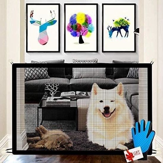Réglable Porte Magique Barrieres pour Chiens Couloirs Barriere pour Chien 110 x 72cm, Gants Nifogo Magic Gate Portable Dog Safe Guard Filet de Sécurité Pliable pour Portes 