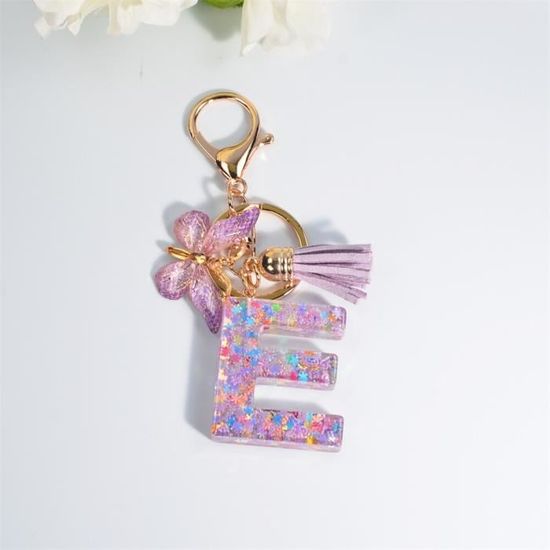 Yanmucy Porte-clés Alphabet Violet Mignon Avec Pendentif Papillon Et Pampille En Résine Pour Sac à Breloques Nom Porte-clés Pour Femme Et Fille, Q, Taille Unique