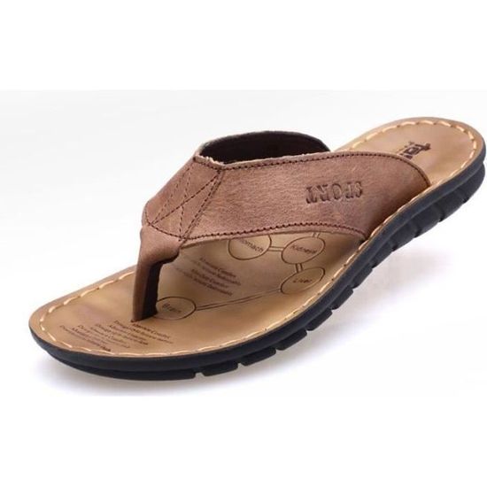 Tongs Homme En Cuir Synthétique - Semelle Intérieure Confort - Antidérapantes - Pour Douche, Plage Et Maison