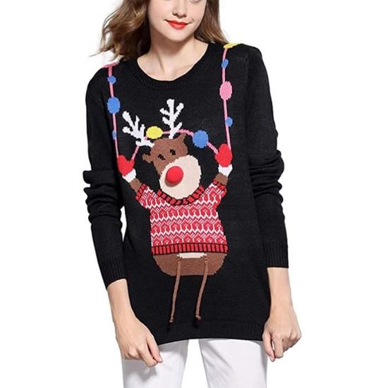 Pull En Tricot Pour Femme - Automne - Hiver - Col Rond - Manches Longues - Avec Motif Norvégien - Haut Tricoté - Couleur Unie - Décontracté - Pull De Noël