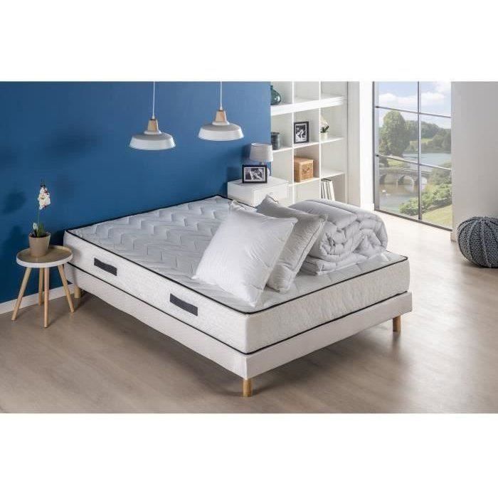 Sommier à Lattes + Matelas 140×190 Cm – Blanc, Style Scandinave (occasion)