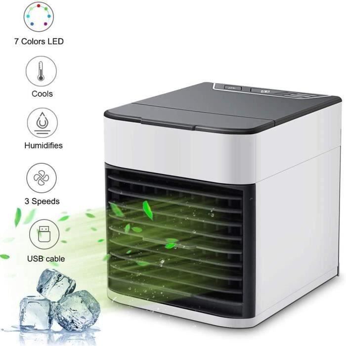 Climatiseur mobile, mini climatiseur mobile, 4 en 1, portable, refroidisseur d'air personnel, petit USB à 3 vitesses, ventilateur avec refroidissement à eau pour cuisine, bureau, plein air