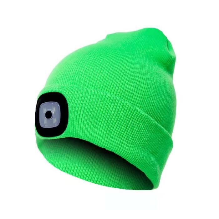 LED beanie hat with light, unisex USB rechargeable hands-free 4 LED headlight hat winter knitted night light hat flashlight-vert
