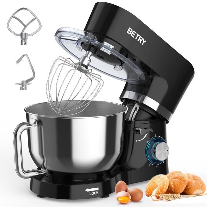 BETRY Robot Pâtissier 1500W, Robot Petrin 10 Vitesses & 7,2L Bol, Robot Multifonction Noir