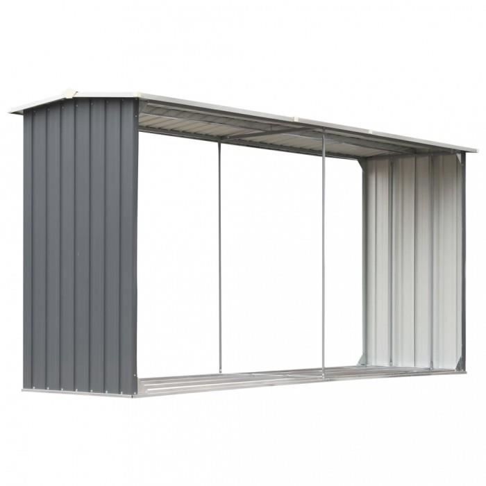 P132 Abri de stockage de bois Acier galvanise 330x92x153 cm Gris