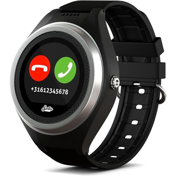 Spotter® Montre GPS noire etanche (IP67) pour enfants et personnes agees (demence) avec fonction d'appel, alarme SOS et plus