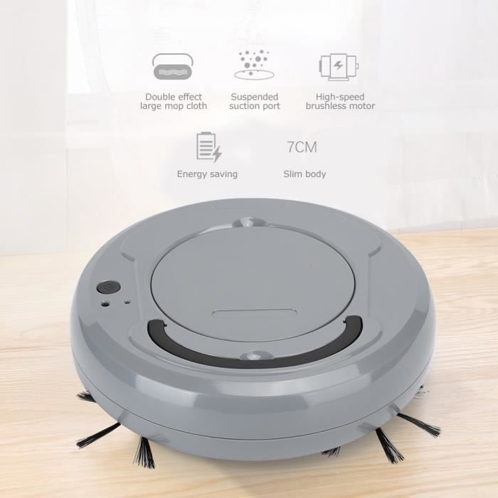 Aspirateur Robotique Intelligent Boîte à Poussière de 400ml Mini Nettoyeur Balayeur USB (Gris )