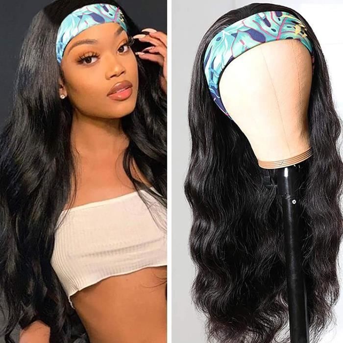 HAOHAG Perruque Postiche Extensions de Cheveux Queue de Cheval Extension Cheveu Ponytail Ondulée Naturel Noir 24 Pouces Headband,40