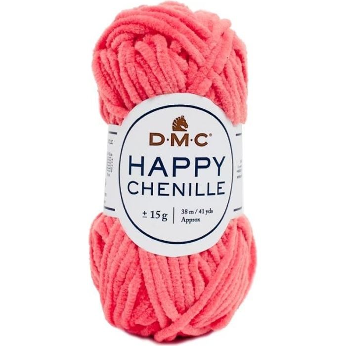 Fil velours DMC Happy chenille - Crochet et Tricot - 15 g Corail °32