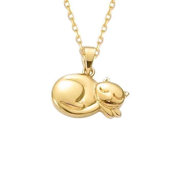 Collier Chaîne Forçat 50 cm et Pendentif Chat Or Jaune GF 750*