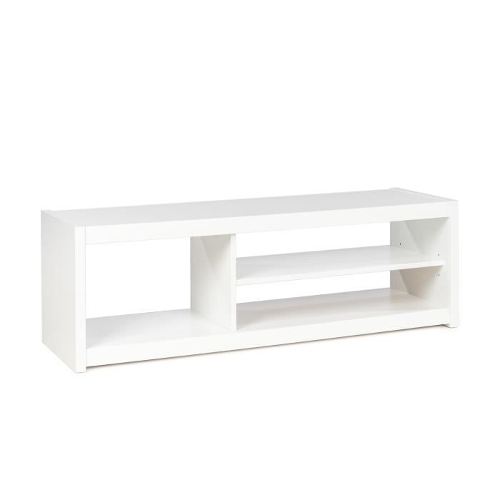 MEUBLES COSY Meuble TV scandinave contemporain Blanc - L 123 x P 35.5 x H 41 cm