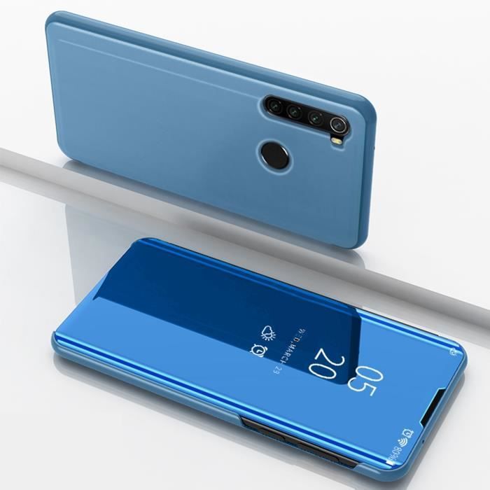 Coque Xiaomi Redmi Note 8,Clear View Étui à Rabat Translucide Standing Support Miroir Antichoc Portable Case - Bleu