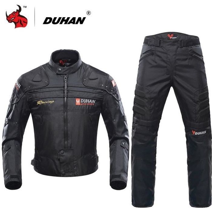 DUHAN Blouson Moto Hommes Moto Motocross Hors-Route Racing Veste Armure de Corps + Pantalon d'équitation Vêtements Set Noir Bleu Rou