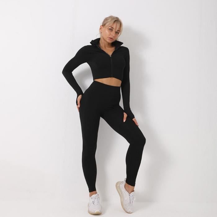 ENSEMBLE DE VETEMENTS DE SPORT Femme - Costume trois pièces de sport stretch tricoté automne et hiver - Noir DS™
