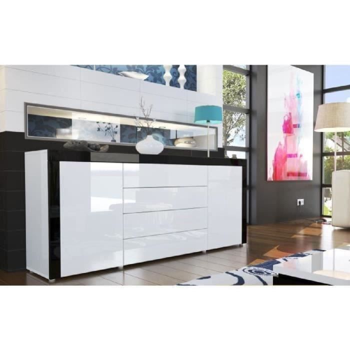 Buffet design laqué blanc/blanc/noir