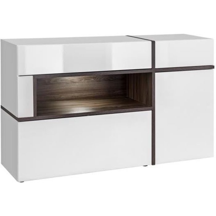 Buffet, bahut modèle CRISS + LED. Enfilade design et moderne pour votre salon ou salle à manger. 45 Blanc