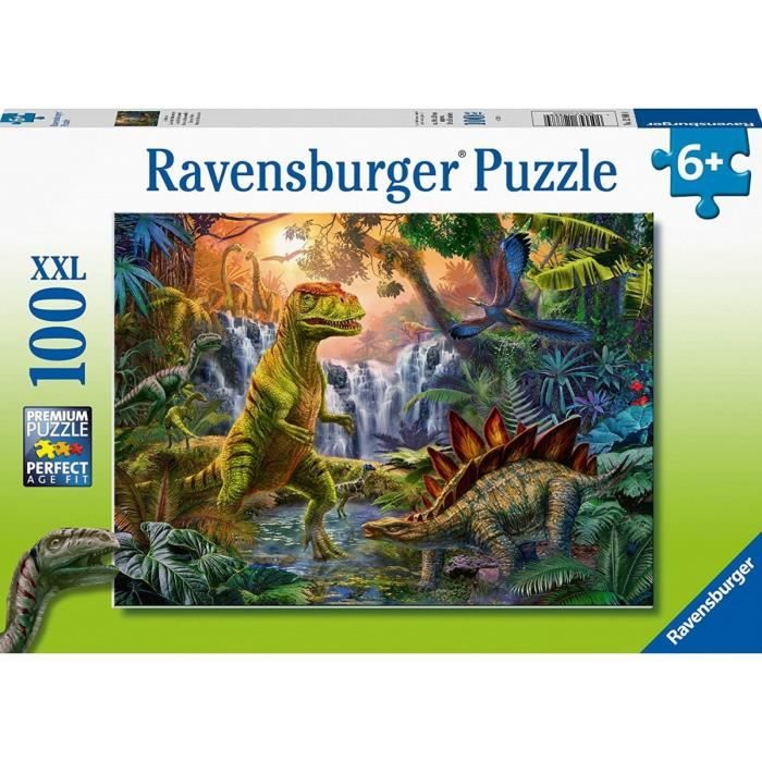 Puzzle Enfant XXL 100 Pieces La Cascade Et Les Dinosaures : T-Rex Stegosaure Pteranodon - Dino - Ravensburger Collection Prehistoi