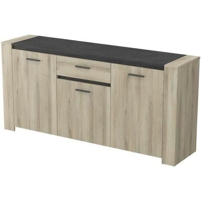 SHEFFIELD Enfilade 3 portes + 1 tiroir - Décor chêne brossé - L 189,4 x P 44,9 x H 88,9 cm